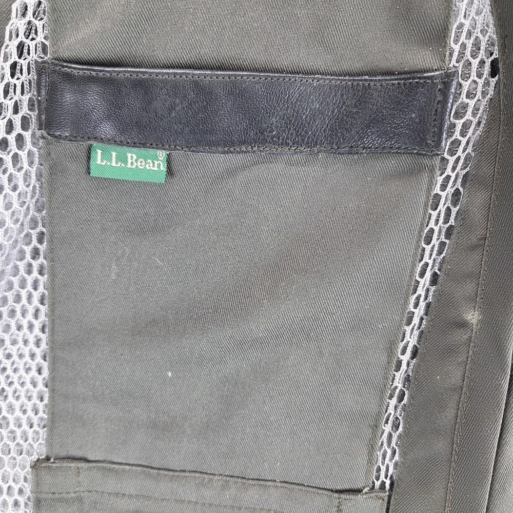 Vintage L.L. Bean Vest Mens Large Green Outdoor Hunting Real Leather Trim Mesh